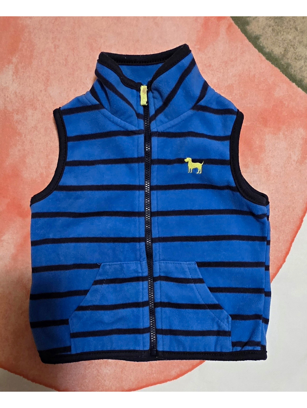 Carter's Blue/Black Striped Fleece Full Zip Vest Yellow Dog - 12-18M